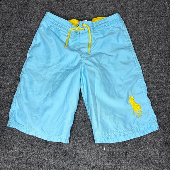 Polo Ralph Lauren Other - Polo Ralph Lauren Kids Blue Swim Trunks Yellow Waistband Pony Logo Size M 10-12
